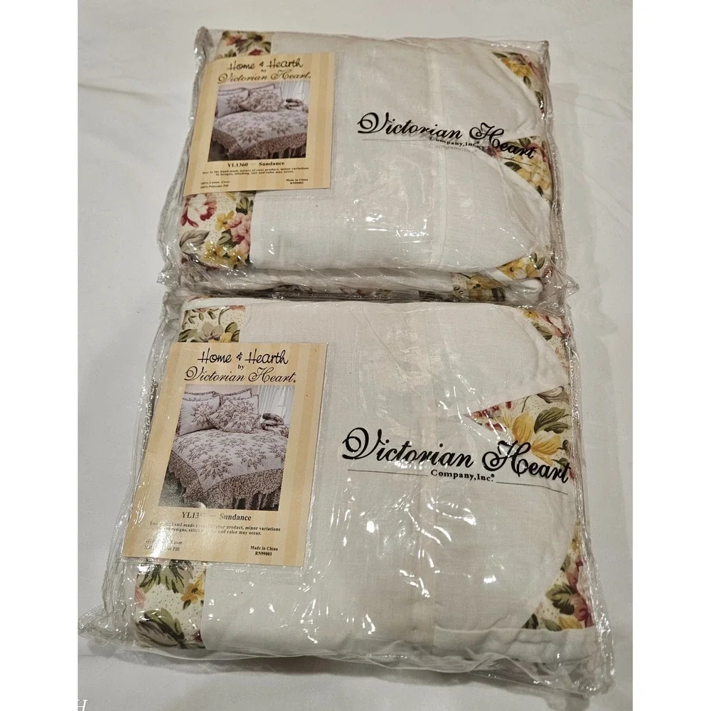 Set of 2 Victorian Heart Sundance Floral Pillow Shams 21x27 Cottage‎ Quilt...